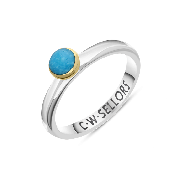 9ct Yellow Gold Sterling Silver Turquoise Stepping Stones 5mm Round Bezel Set Ring