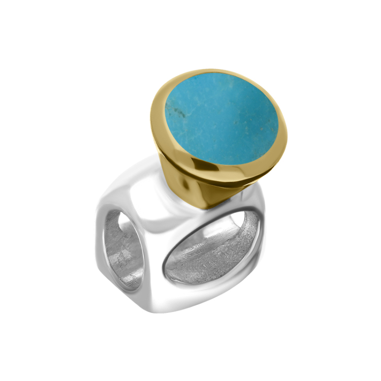 9ct Yellow Gold Sterling Silver Turquoise Stepping Stones 5mm Round Charm