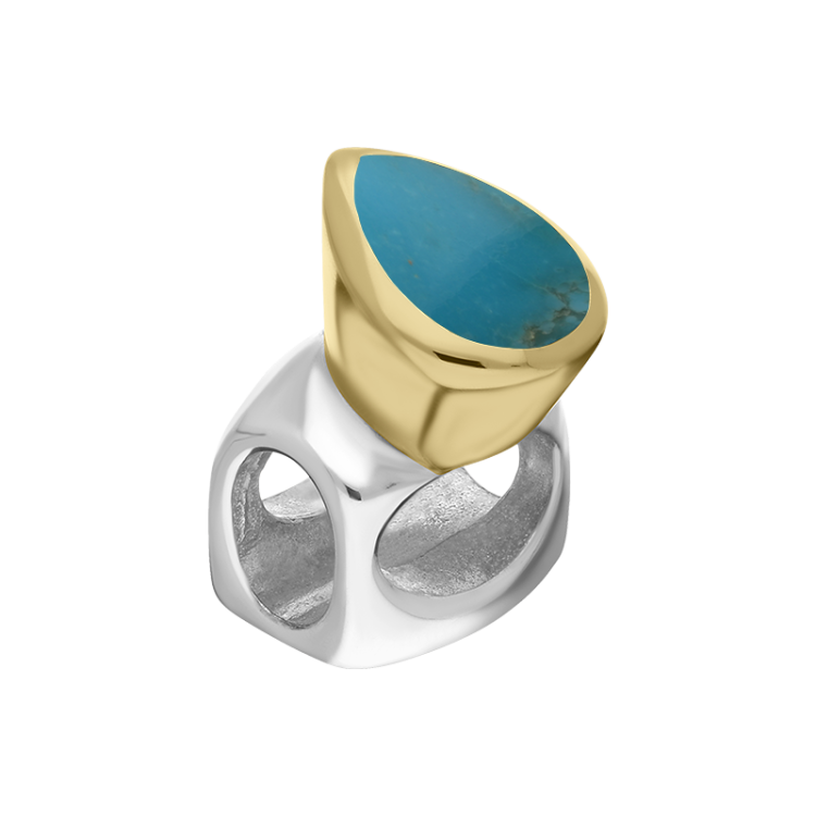 9ct Yellow Gold Sterling Silver Turquoise Stepping Stones 5x7mm Pear-shaped Charm