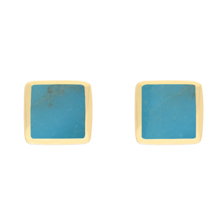 9ct Yellow Gold Sterling Silver Turquoise Stepping Stones Square Stud Earrings