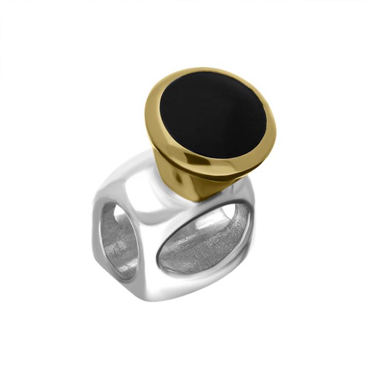 9ct Yellow Gold Sterling Silver Whitby Jet Stepping Stones 5mm Round Charm