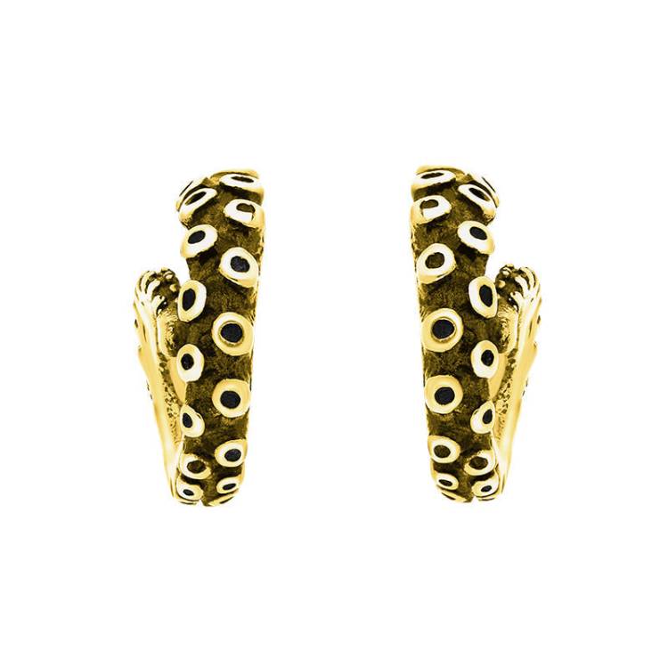 9ct Yellow Gold Tentacle Curl Stud Earrings - Silver