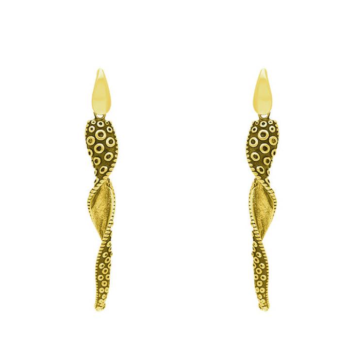 9ct Yellow Gold Tentacle Twist Drop Earrings - Silver