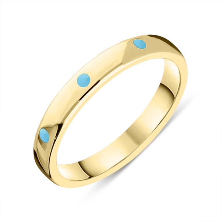 9ct Yellow Gold Turquoise 3mm Wedding Band Ring - Gold