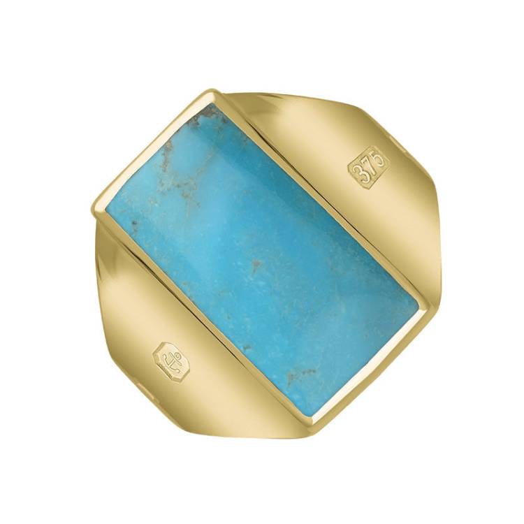 9ct Yellow Gold Turquoise Hallmark Small Oblong Ring - Gold