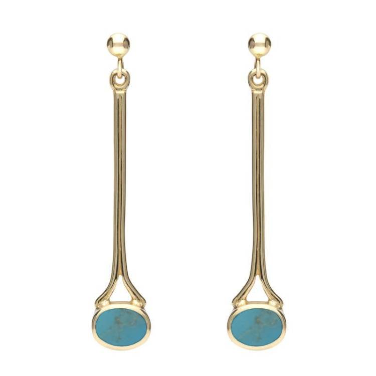 9ct Yellow Gold Turquoise Long Drop Earrings - Yellow Gold