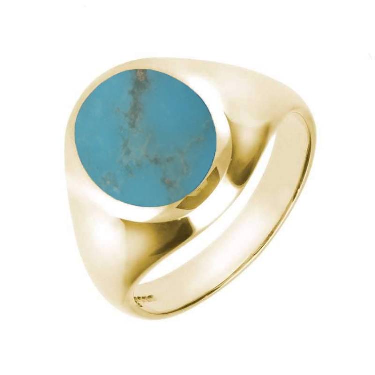 9ct Yellow Gold Turquoise Medium Oval Signet Ring - Yellow Gold