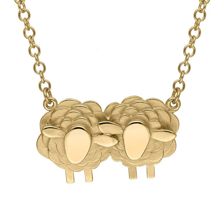 9ct Yellow Gold Two Large Sheep Necklace - Gold