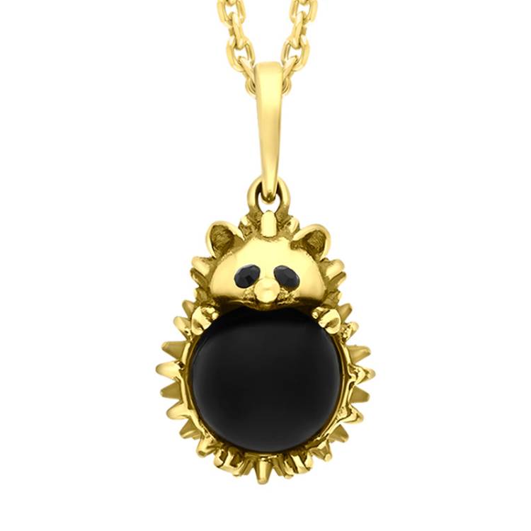 9ct Yellow Gold Whitby Jet Large Hedgehog Necklace