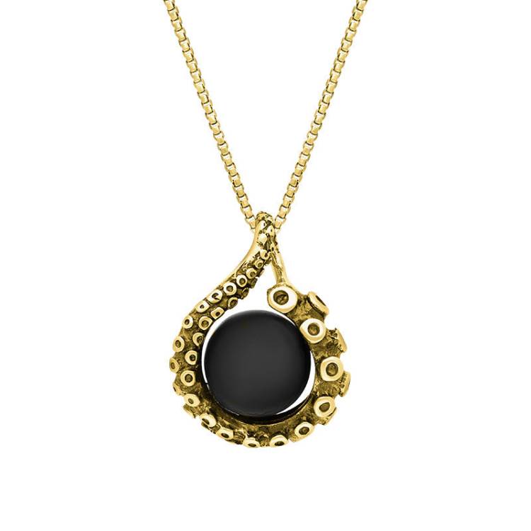 9ct Yellow Gold Whitby Jet Bead Tentacle Necklace - Gold