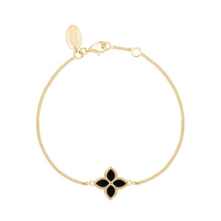 9ct Yellow Gold Whitby Jet Bloom Marquise Flower Bracelet - Gold