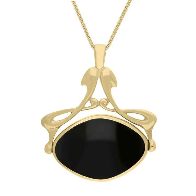 9ct Yellow Gold Whitby Jet Blue John Bell Diamond Swivel Fob Necklace - Gold