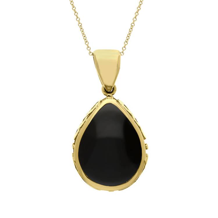 9ct Yellow Gold Whitby Jet Blue John Double Sided Celtic Pear Cut Fob Necklace - Yellow Gold