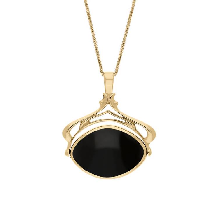 9ct Yellow Gold Whitby Jet Blue John Marquise Swivel Fob Necklace - Gold