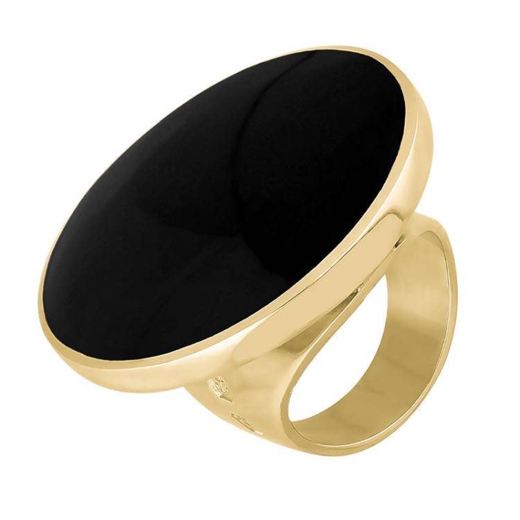 9ct Yellow Gold Whitby Jet Hallmark Large Round Ring - Gold