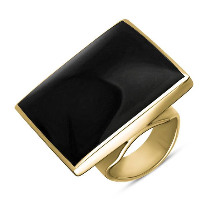 9ct Yellow Gold Whitby Jet Hallmark Large Square Ring - Gold