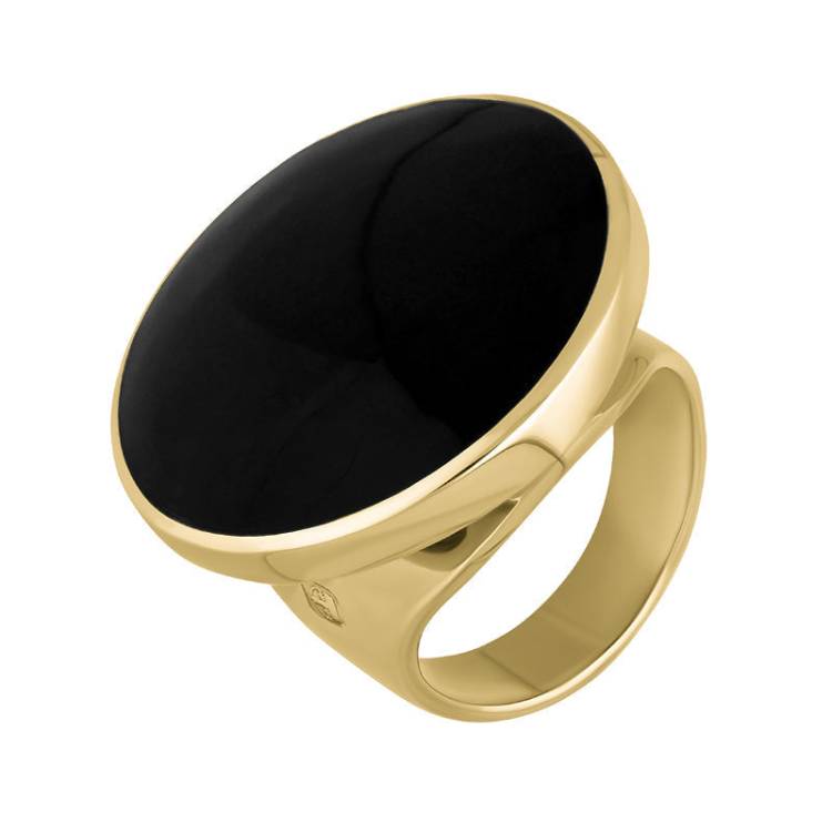 9ct Yellow Gold Whitby Jet Hallmark Medium Round Ring - Gold