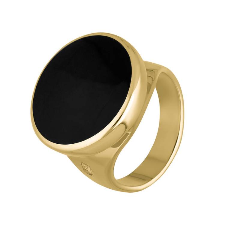 9ct Yellow Gold Whitby Jet Hallmark Small Round Ring - Gold