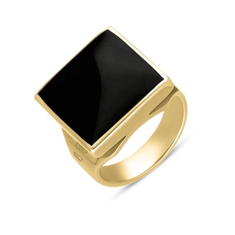 9ct Yellow Gold Whitby Jet Hallmark Small Square Ring - Gold