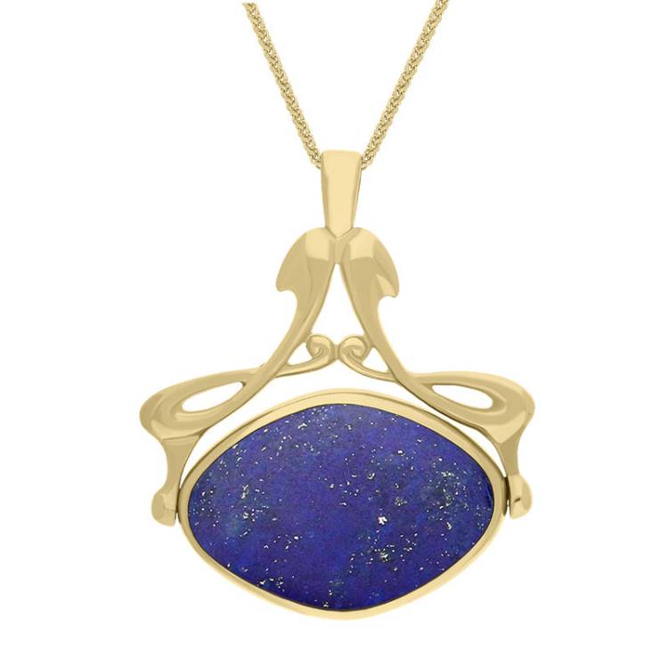 9ct Yellow Gold Whitby Jet Lapis Lazuli Bell Diamond Swivel Fob Necklace - Gold