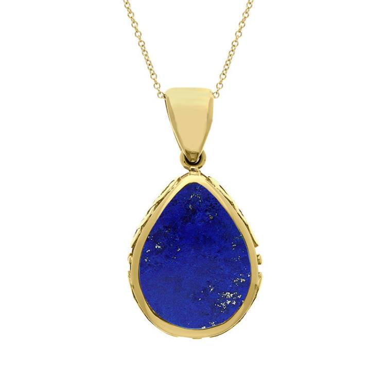 9ct Yellow Gold Whitby Jet Lapis Lazuli Double Sided Celtic Pear Cut Fob Necklace - Yellow Gold