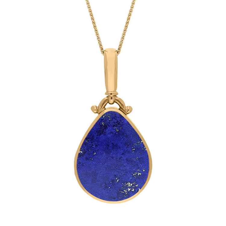 9ct Yellow Gold Whitby Jet Lapis Lazuli Double Sided Pear Fob Necklace - Yellow Gold