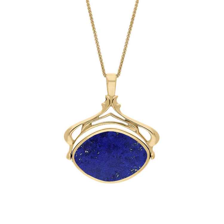 9ct Yellow Gold Whitby Jet Lapis Lazuli Marquise Swivel Fob Necklace - Gold