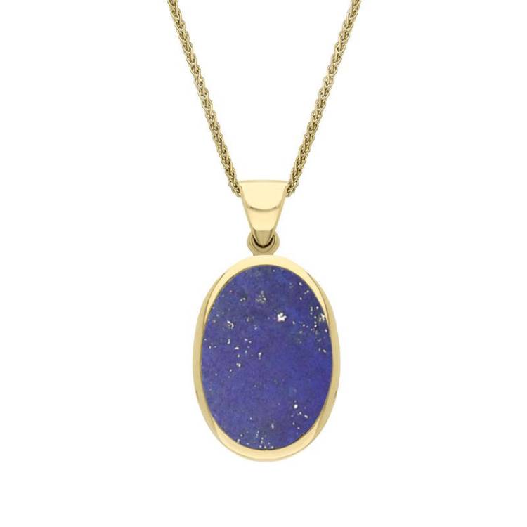 9ct Yellow Gold Whitby Jet Lapis Lazuli Small Double Sided Fob Necklace