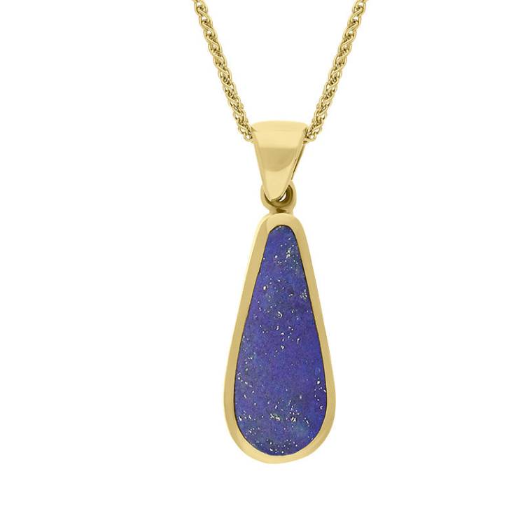 9ct Yellow Gold Whitby Jet Lapis Lazuli Small Double Sided Pear Cut Fob Necklace - Yellow Gold