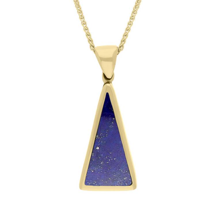 9ct Yellow Gold Whitby Jet Lapis Lazuli Small Double Sided Triangular Fob Necklace - Yellow Gold