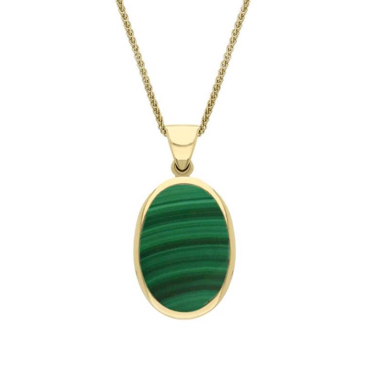 9ct Yellow Gold Whitby Jet Malachite Small Double Sided Fob Necklace