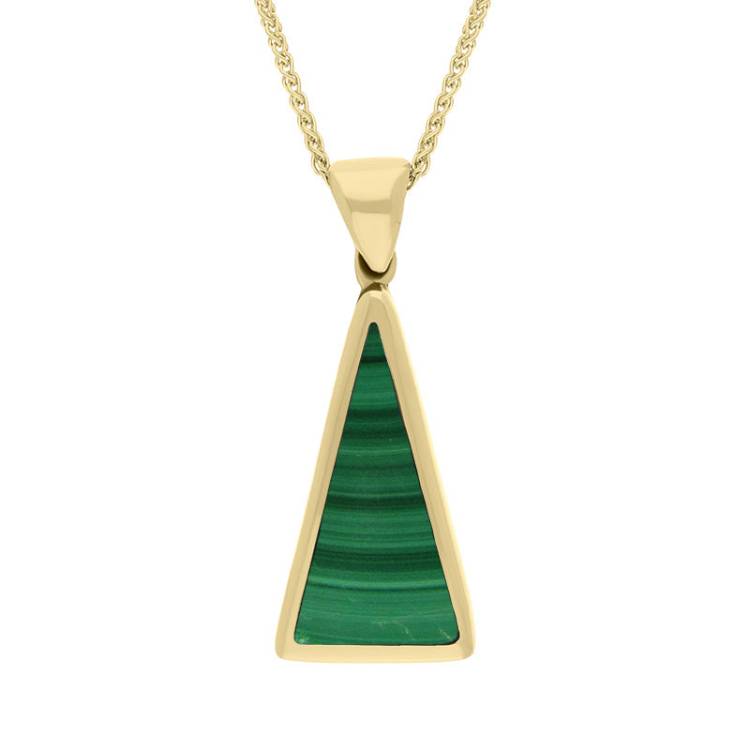 9ct Yellow Gold Whitby Jet Malachite Small Double Sided Triangular Fob Necklace - Yellow Gold