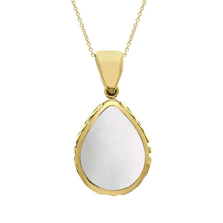 9ct Yellow Gold Whitby Jet Mother Of Pearl Double Sided Celtic Pear Cut Fob Necklace - Yellow Gold