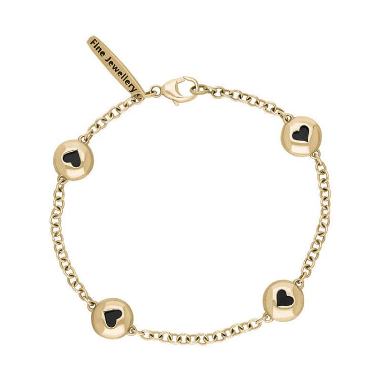 9ct Yellow Gold Whitby Jet Oval Heart Detail Four Stone Bracelet - Yellow Gold