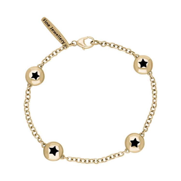 9ct Yellow Gold Whitby Jet Oval Star Detail Four Stone Bracelet - Yellow Gold