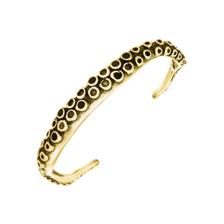 9ct Yellow Gold Whitby Jet Tentacle Bangle - Silver