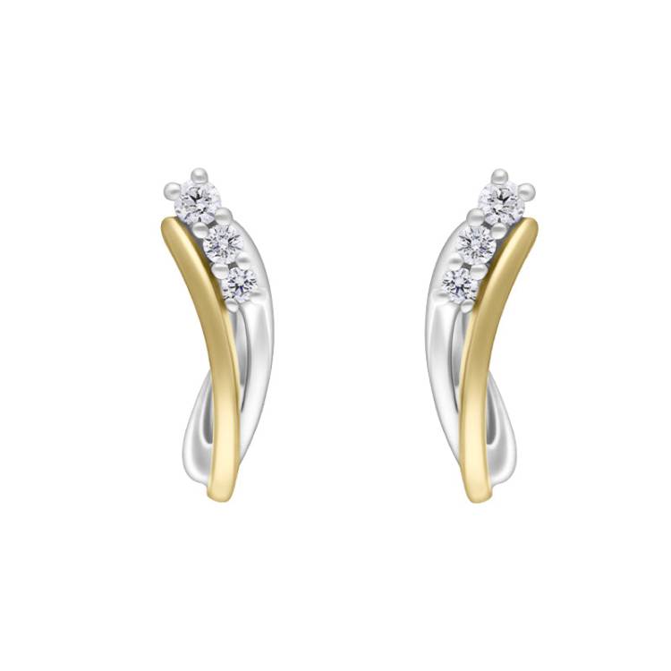 9ct Yellow White Gold Diamond 14x10mm Twisted Horseshoe Hoop Earrings - Gold