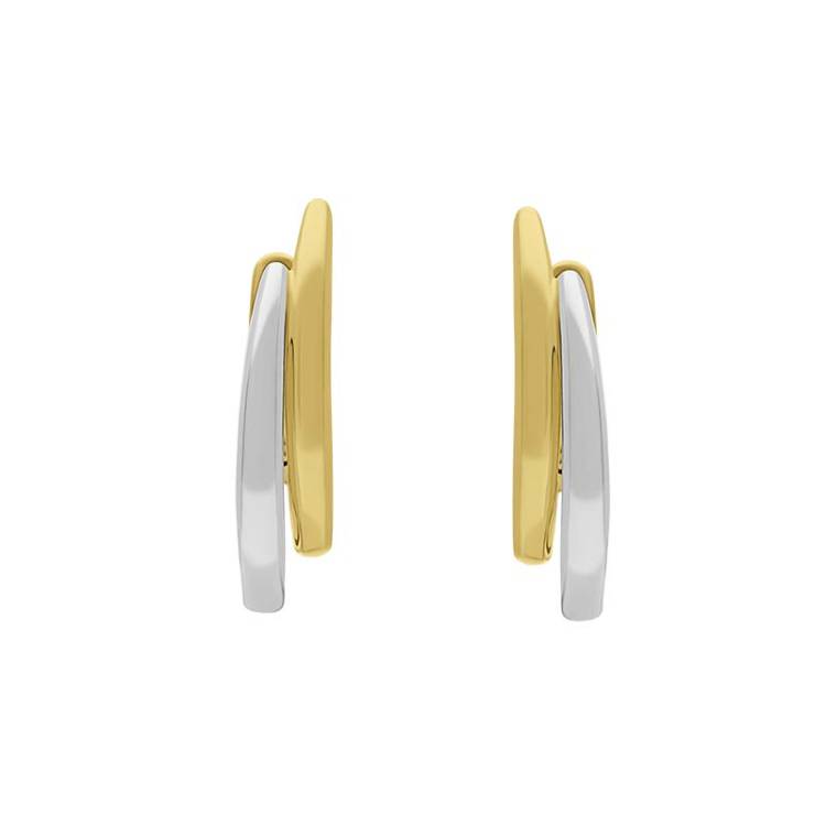 9ct Yellow and White Gold Double Long Oval Hoop Earrings - Gold