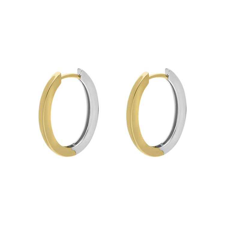 9ct Yellow and White Gold Flat Oval Hoop Earrings - Gold