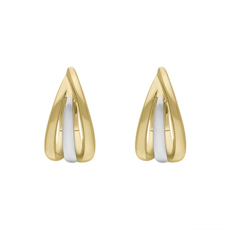 9ct Yellow and White Gold Round Three Row Hoop Earrings - Gold