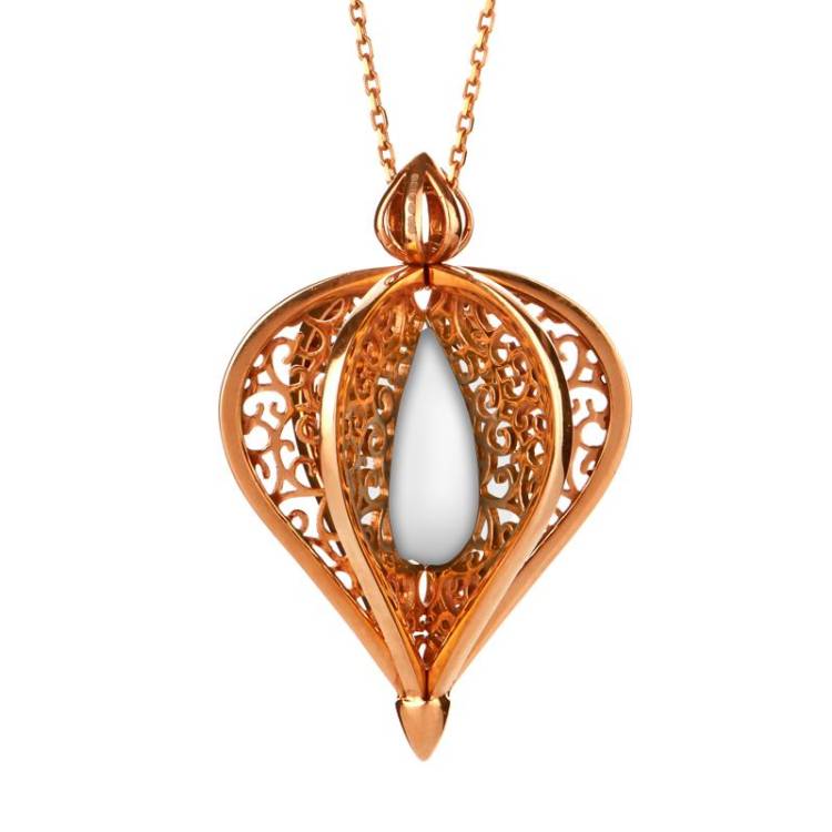 9ct Rose Gold Bauxite Flore Filigree Droplet Necklace