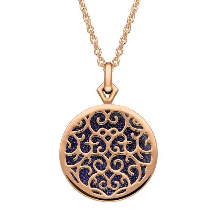 9ct Rose Gold Blue Goldstone Flore Filigree Necklace