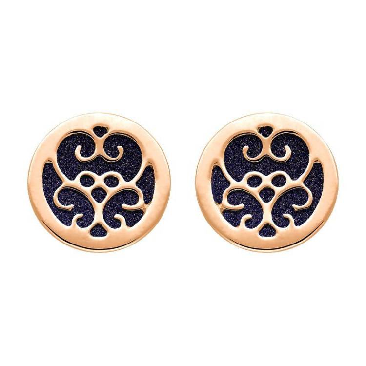 9ct Rose Gold Blue Goldstone Flore Filigree Stud Earrings