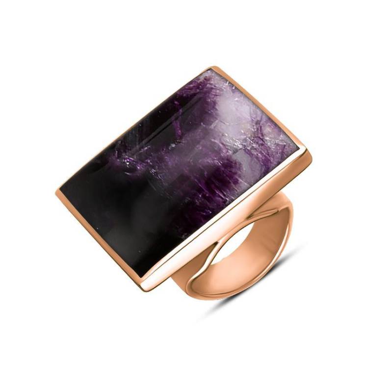 9ct Rose Gold Blue John Large Square Ring - Rose Gold