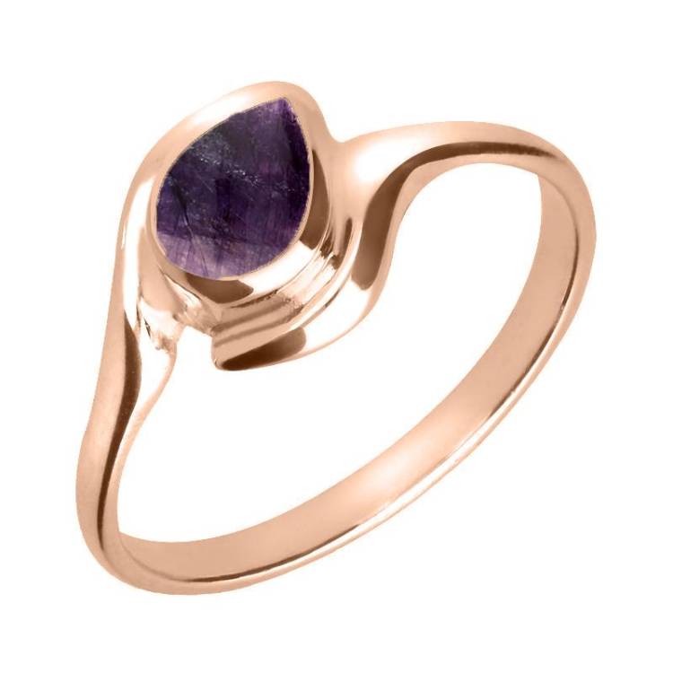 9ct Rose Gold Blue John Offset Pear Ring - Rose Gold