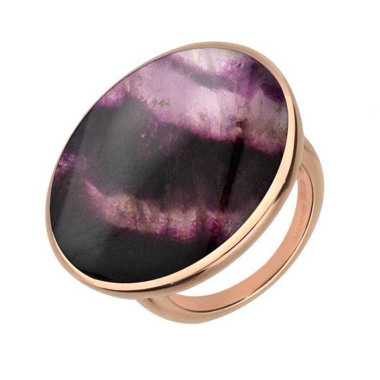 9ct Rose Gold Blue John Round Ring - Rose Gold