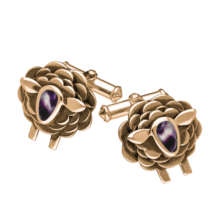 9ct Rose Gold Blue John Sheep Cufflinks
