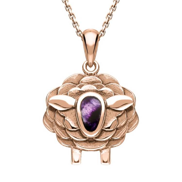 9ct Rose Gold Blue John Sheep Necklace