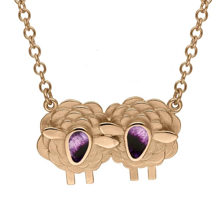 9ct Rose Gold Blue John Two Large Sheep Necklace - Gold
