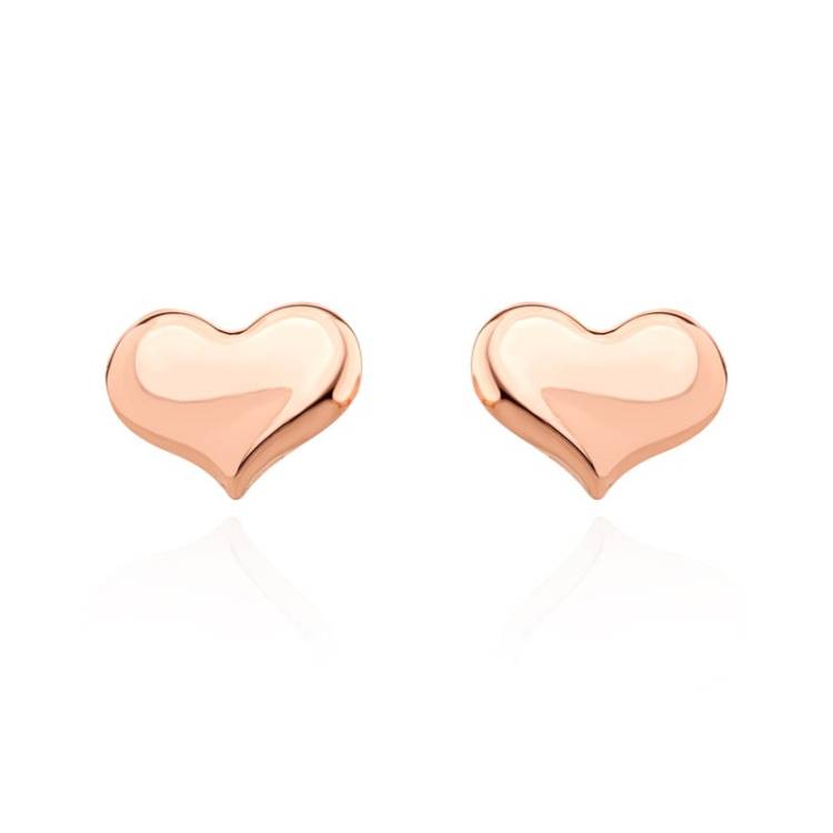 9ct Rose Gold 10mm Curved Heart Stud Earrings